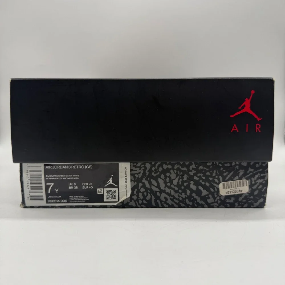 Jordan Air Jordan 3 Retro Kids 7Y Pine Green Black Elephant Print 398614-030